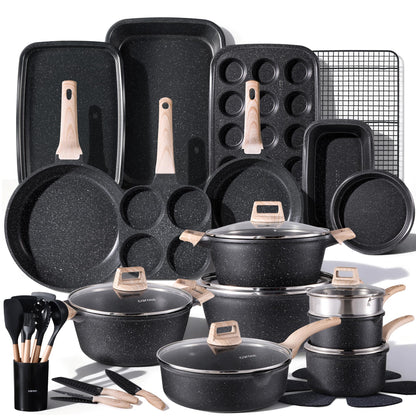 CAROTE 21pcs Pots and Pans Set, Nonstick Cookware Sets, with Egg Pan