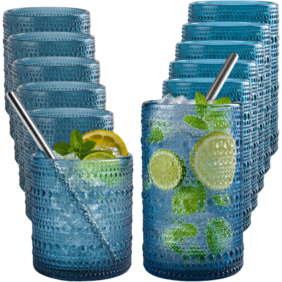 CycleMore Set of 12 Drinking Glasses, Clear 12 oz & 10 oz Cocktail Cups
