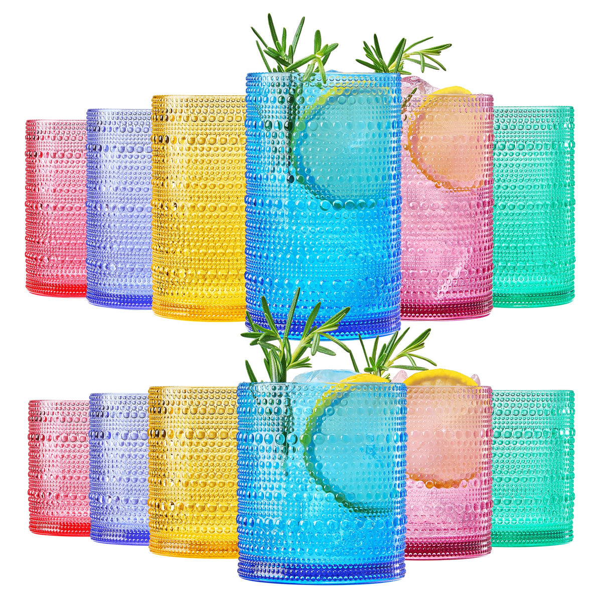 Khen Plastic Hobnail Drinking Highball Glasses Set of 6 Neutral Tones Cups 14oz, Shatterproof & Unbreakable Acrylic Beaded Design, BPA-Free, Dishwasher Safe Indoor/Outdoor Drinkware Water, Cocktails