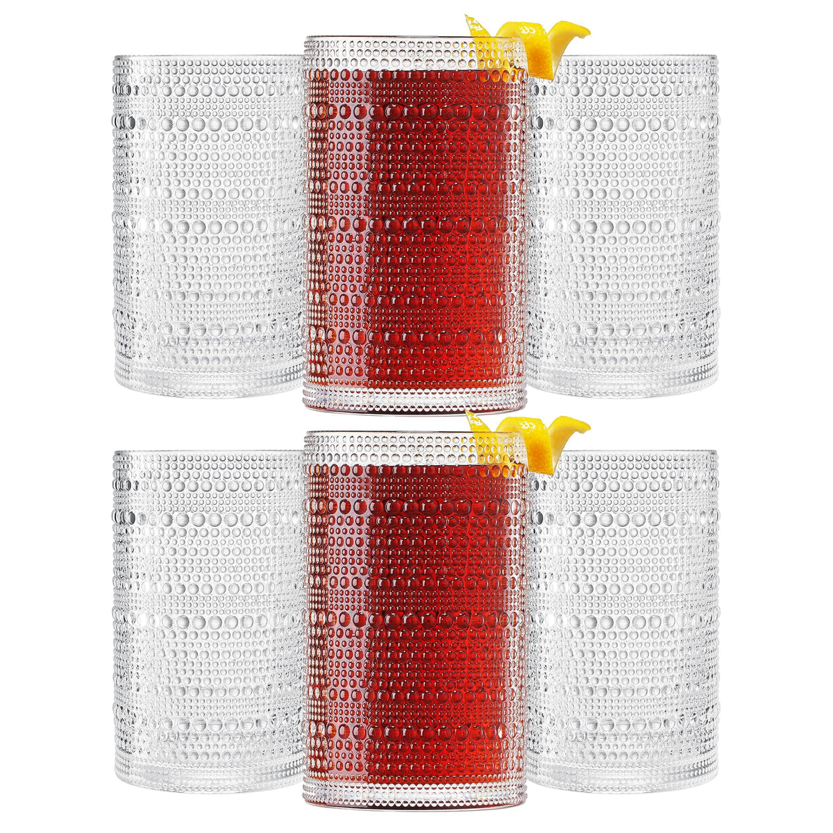Khen Plastic Hobnail Drinking Highball Glasses Set of 6 Neutral Tones Cups 14oz, Shatterproof & Unbreakable Acrylic Beaded Design, BPA-Free, Dishwasher Safe Indoor/Outdoor Drinkware Water, Cocktails