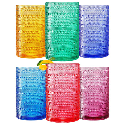 Khen Plastic Hobnail Drinking Highball Glasses Set of 6 Neutral Tones Cups 14oz, Shatterproof & Unbreakable Acrylic Beaded Design, BPA-Free, Dishwasher Safe Indoor/Outdoor Drinkware Water, Cocktails